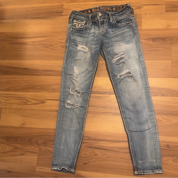 Rock Revival Light Blue Distressed Skinny Jeans - Picture 1 of 6